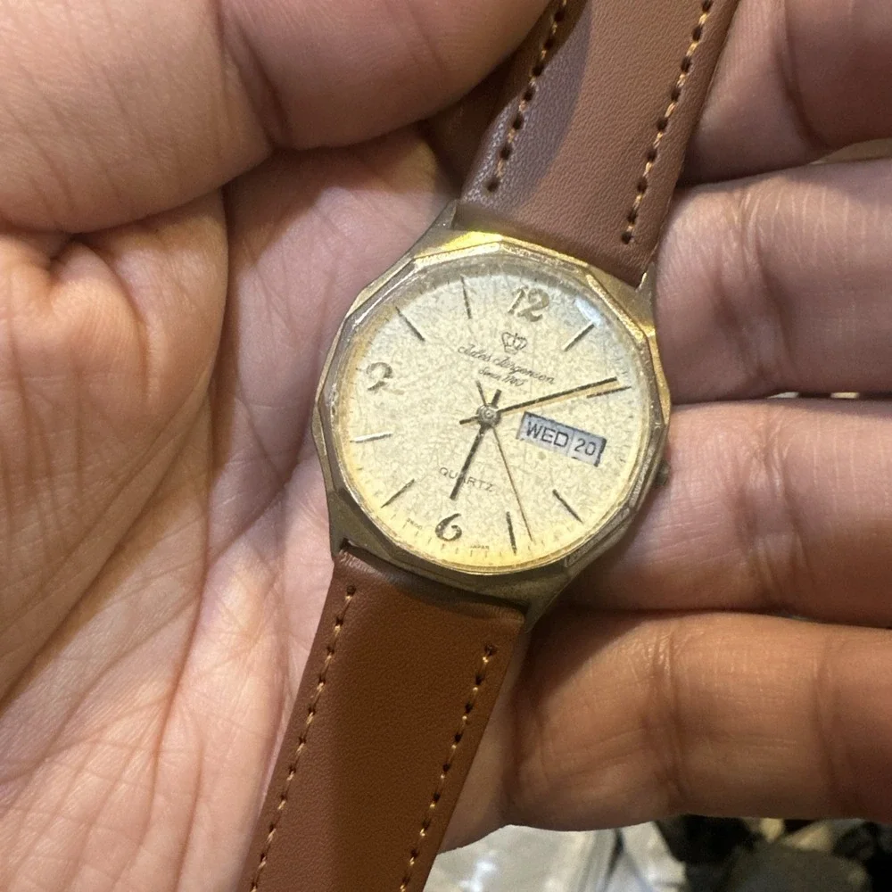 Works Vintage Jules Jurgensen Men's Day Date Brown New Band 32mm Fit 7.5